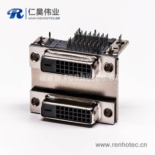 DVI24+1连接器双胞胎母头弯式鱼叉插PCB板连接器