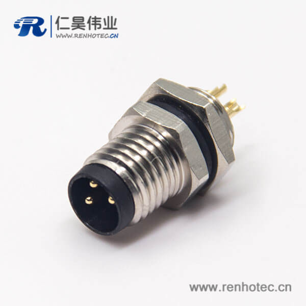 防水接头m8直式螺纹工业防水插座母头3pin焊线式前锁板面板安装 防水接头m8直式螺纹工业防水插座母头3pin焊线式前锁板面板安装