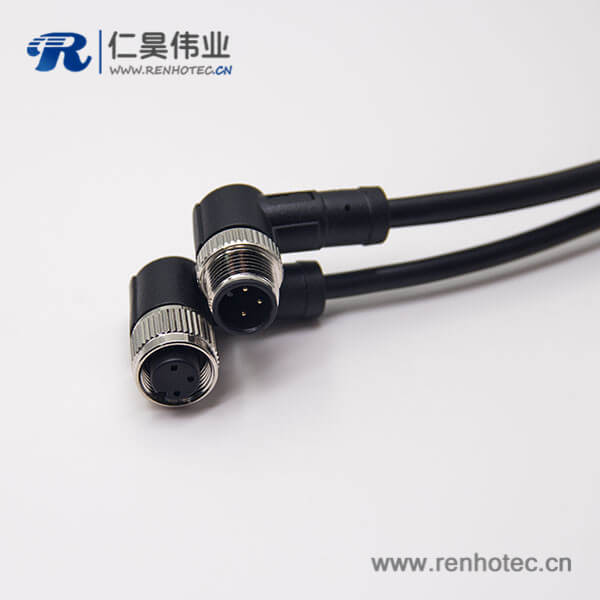m12电缆弯母头3芯不带屏蔽工业防水连接器 m12电缆弯母头3芯不带屏蔽工业防水连接器