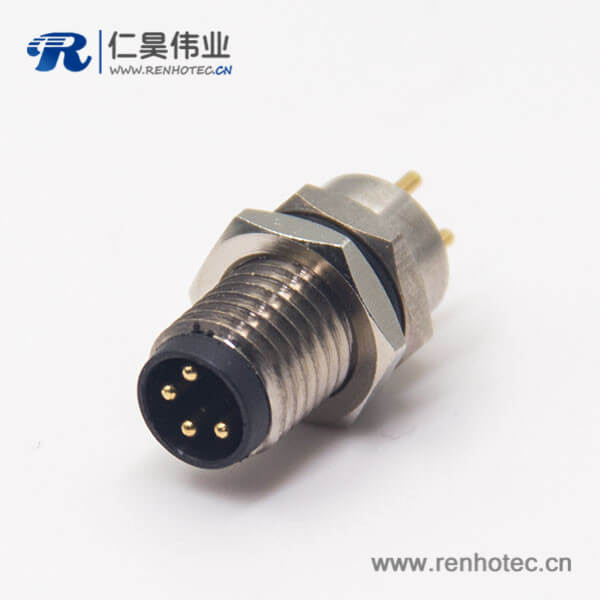 m8 pcb 连接器4pin直式公头前锁板防水插座焊线式 m8 pcb 连接器4pin直式公头前锁板防水插座焊线式