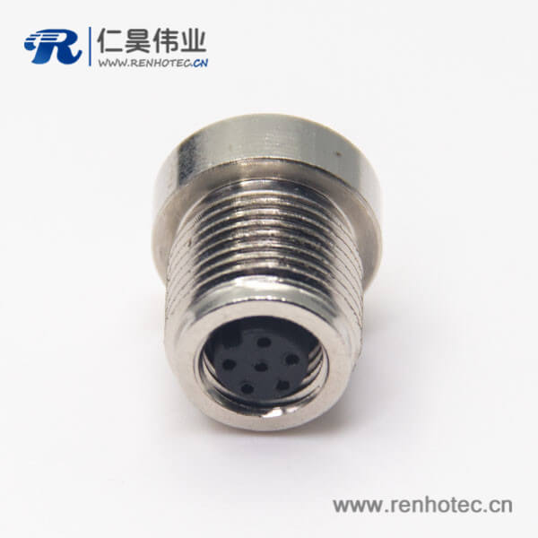 M8 6芯连接器A型前锁插座直式母头圆形连接器焊线