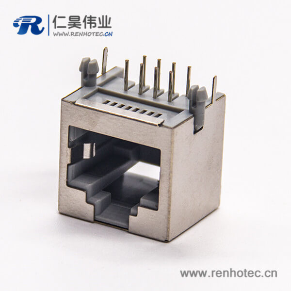rj45连接器8p8c弯式插PCB板带屏蔽不带灯