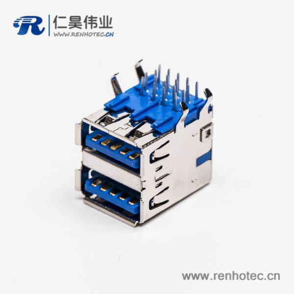双层usb3.0连接器母头弯式DIP插PCB板