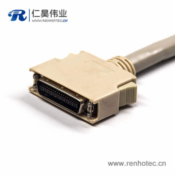 SCSI 连接器HPCN型白色塑胶壳双边线36芯公转公直式按键卡勾式连接线1米