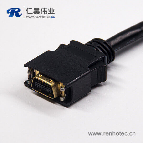 SCSI连接器线材HPCN型黑色塑胶壳14芯公转公直式按键卡勾式双边线1米