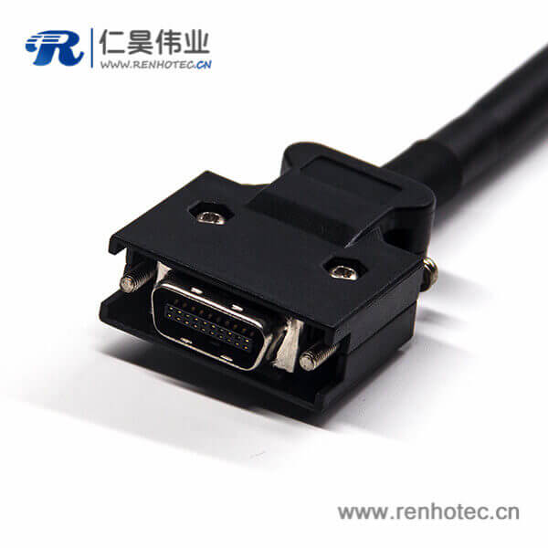 SCSI直插连接器线材20芯HPCN型黑色塑胶壳公转公螺丝锁接双边线1米