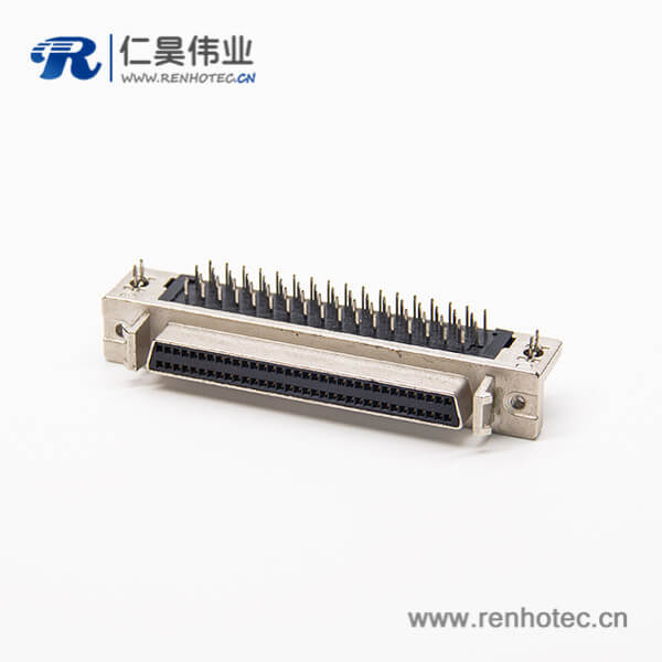68针SCSI连接器母头弯式带鱼叉脚插板式接PCB板 68针SCSI连接器母头弯式带鱼叉脚插板式接PCB板