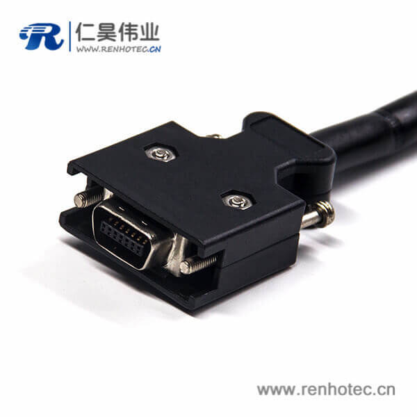 SCSI线材HPCN型14芯黑色塑胶壳公转公直式螺丝锁接双边线1米