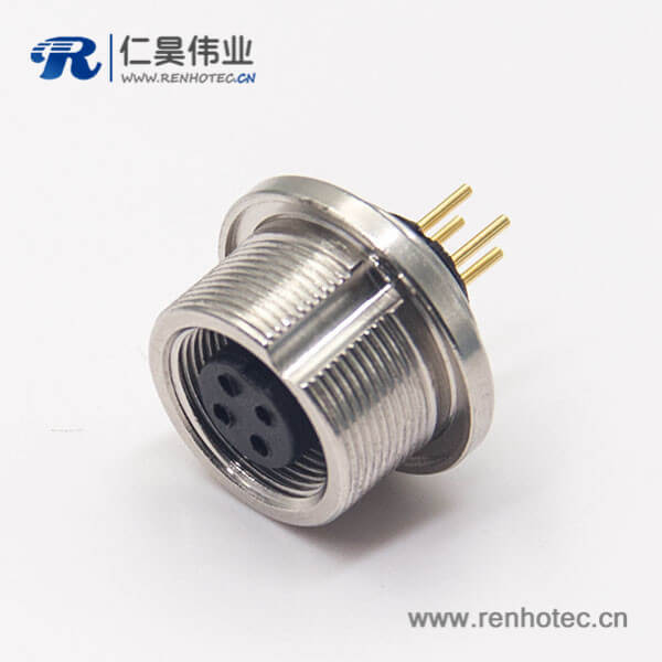 圆形插座连接器M9母头直式插孔接pcb板4芯连接器
