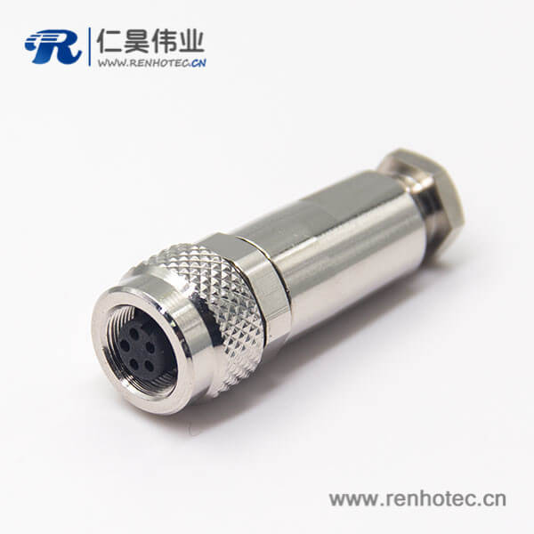 全金属防水连接器M9 5芯母头直式组装接头