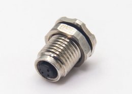 圆形防水m5连接器3pin母头插座防水焊线式前锁板面板安装