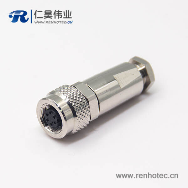 金属圆形连接器M9直式母头带屏蔽6芯金属组装接头