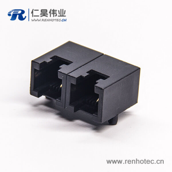 rj11双口1*2弯式6p2c模块化连接器黑色全塑外壳插板