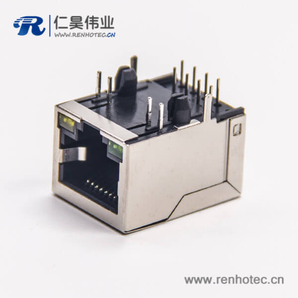 rj45连接器8p8c弯式带灯全屏蔽模块化连接器插板