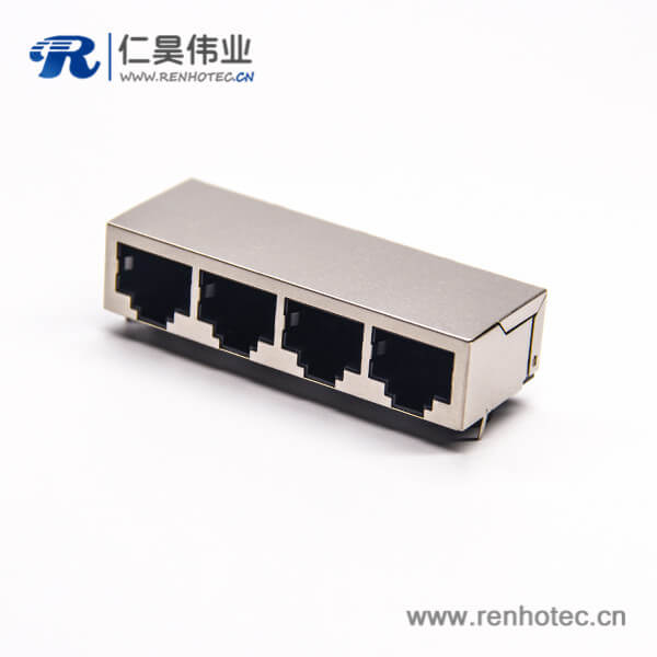 rj45插座8p8c封装网络模块化连接器90度全屏蔽式插板
