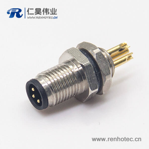 螺纹接头M5航空插座3pin焊线式防水板前安装连接器