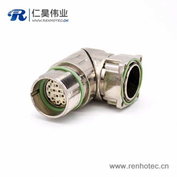 工业防水插座 M623 17芯弯式母头接线法兰连接器