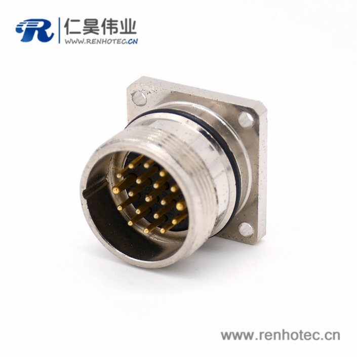 19芯插座 M623 直式接线方型四孔法兰公头连接器