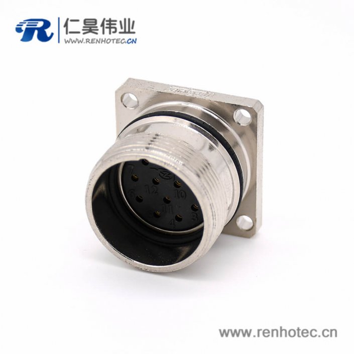 工业连接器母头 M623 直式接线12芯方型四孔法兰插座