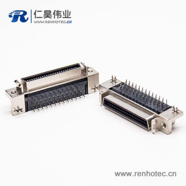 SCSI连接器弯式母头50pin针铆锁连接插PCB板带鱼叉脚 SCSI连接器弯式母头50pin针铆锁连接插PCB板带鱼叉脚