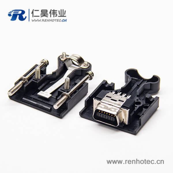 螺丝式SCSI连接器直式公头14pin黑色塑料壳 螺丝式SCSI连接器直式公头14pin黑色塑料壳