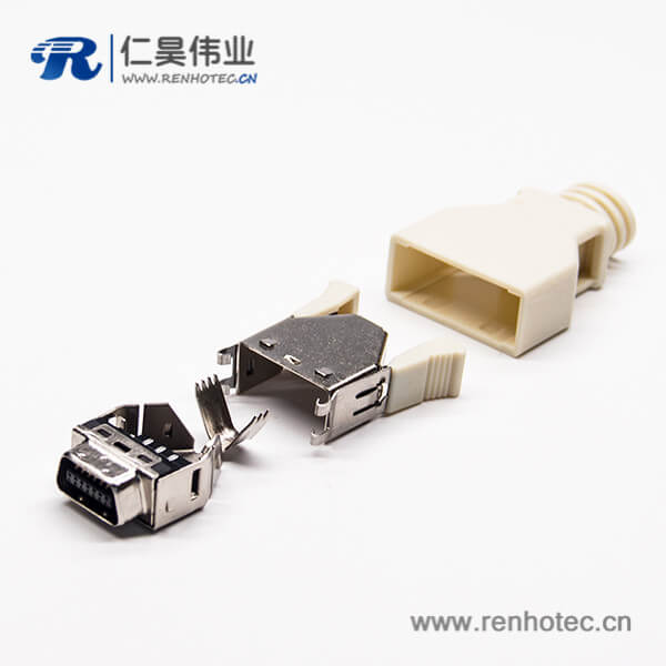 SCSI连接器14针公座直式焊接式接线带塑料外壳 SCSI连接器14针公座直式焊接式接线带塑料外壳