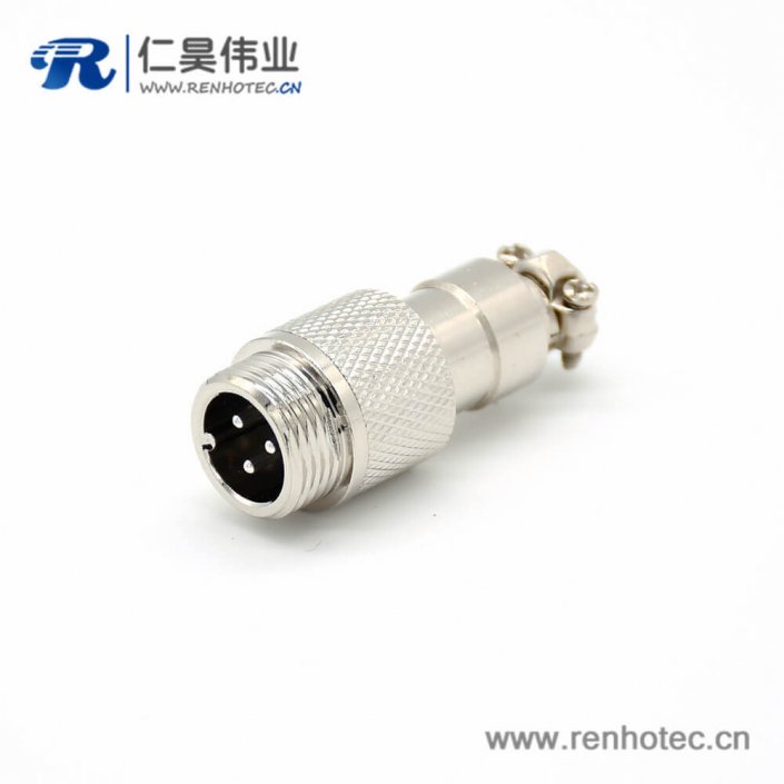 GX12航空插头3芯反装直式公头圆形焊线连接器