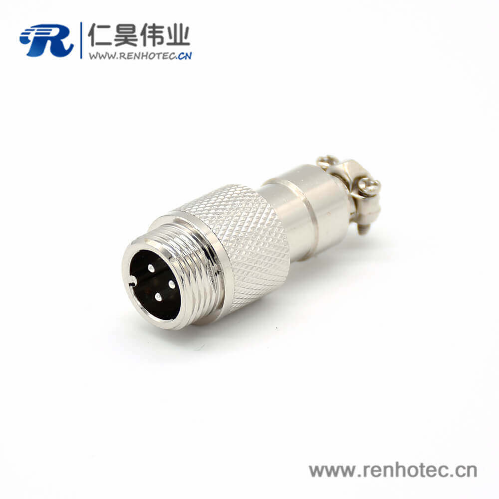 GX12航空插头3芯反装直式公头圆形焊线连接器