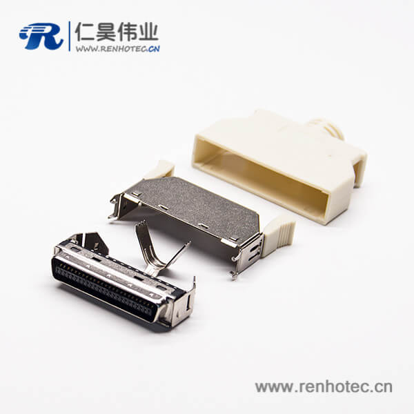 50Pin公头连接器直式按键式SCSI连接器带塑料外壳 50Pin公头连接器直式按键式SCSI连接器带塑料外壳
