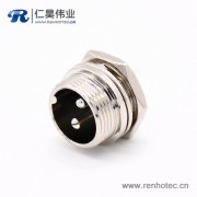 GX16 2芯母插头转公插座常规款直式圆形后锁穿墙焊线连接器