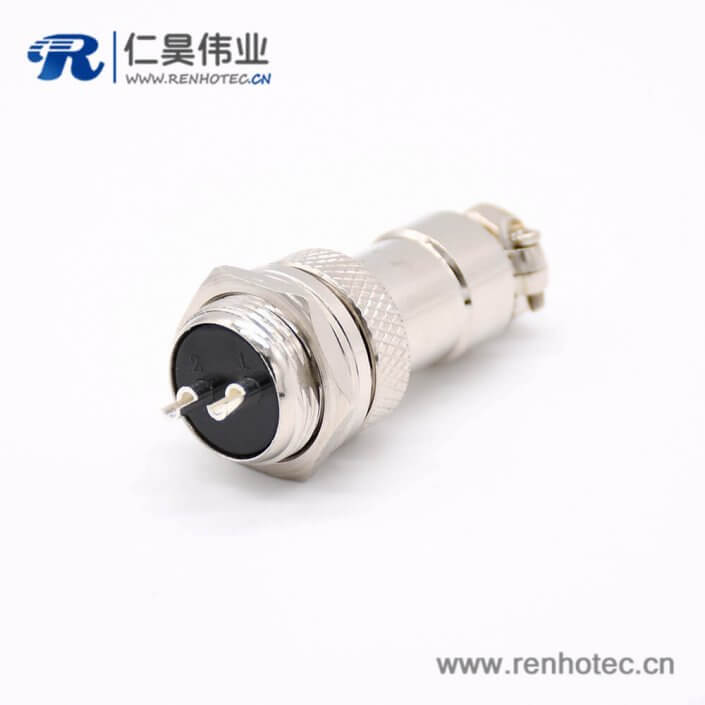 GX16 2芯母插头转公插座常规款直式圆形后锁穿墙焊线连接器