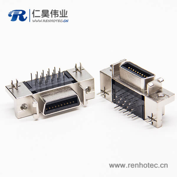 scsi母连接器20针90度铆锁式插PCB板带鱼叉脚 scsi母连接器20针90度铆锁式插PCB板带鱼叉脚