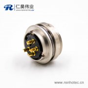 插座母头M16系列4芯板端插座A扣直式焊杯接线前锁穿墙连接器