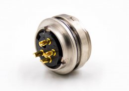 插座母头M16系列4芯板端插座A扣直式焊杯接线前锁穿墙连接器