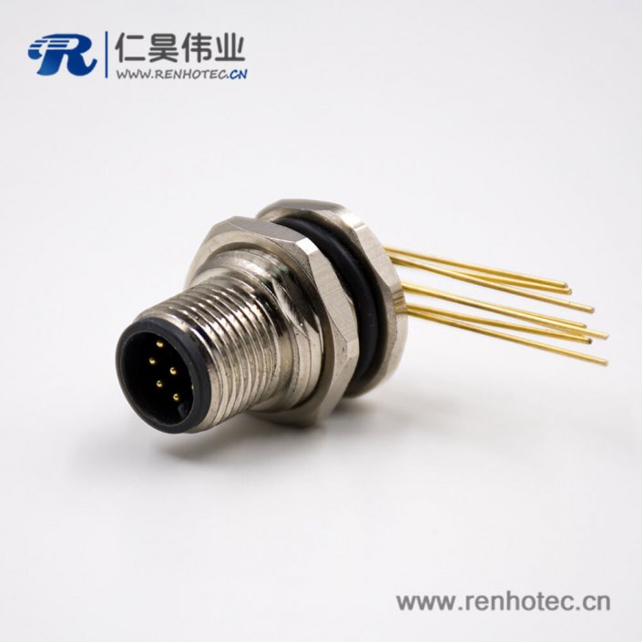 M12公头A扣弯式8芯前锁板接PCB板板端插座连接器 M12公头A扣弯式8芯前锁板接PCB板板端插座连接器