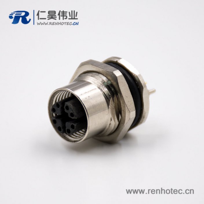 M12x扣直式8芯板端插座母头接PCB板传感器连接器 M12x扣直式8芯板端插座母头接PCB板传感器连接器