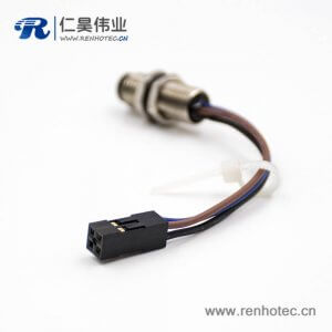 M8传感器连接器公头3芯直式后锁板接端子连接器线束板端插座