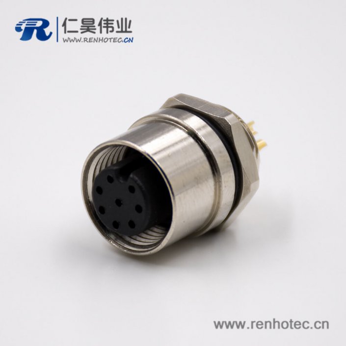 插座8芯M12板端插座A扣直式8芯母头接线焊接式后锁板连接器 插座8芯M12板端插座A扣直式8芯母头接线焊接式后锁板连接器
