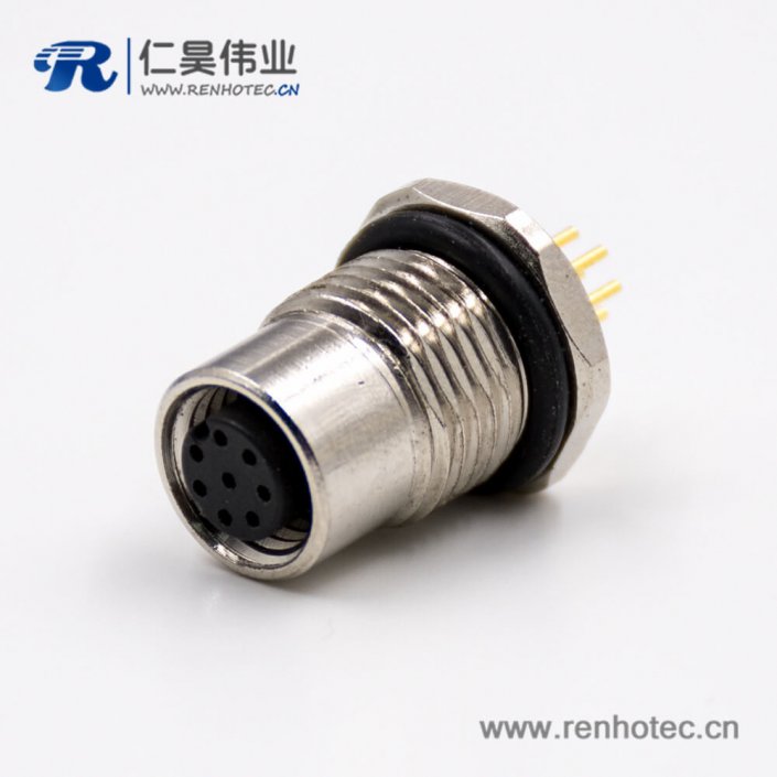 M12A型编码连接器母头直式接PCB板前锁板8芯板端插座传感器 M12A型编码连接器母头直式接PCB板前锁板8芯板端插座传感器