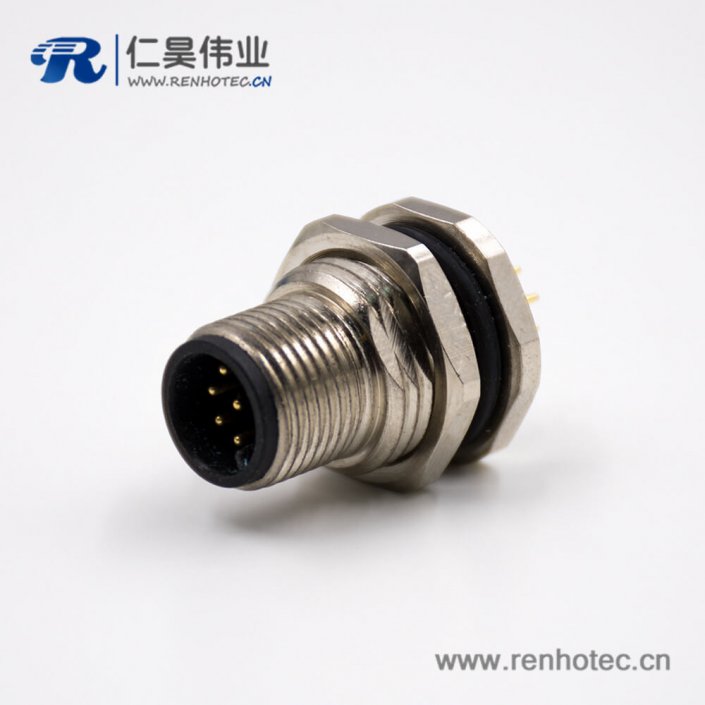防水连接器M12板端插座8芯公头A扣直式前锁板接PCB板传感器 防水连接器M12板端插座8芯公头A扣直式前锁板接PCB板传感器