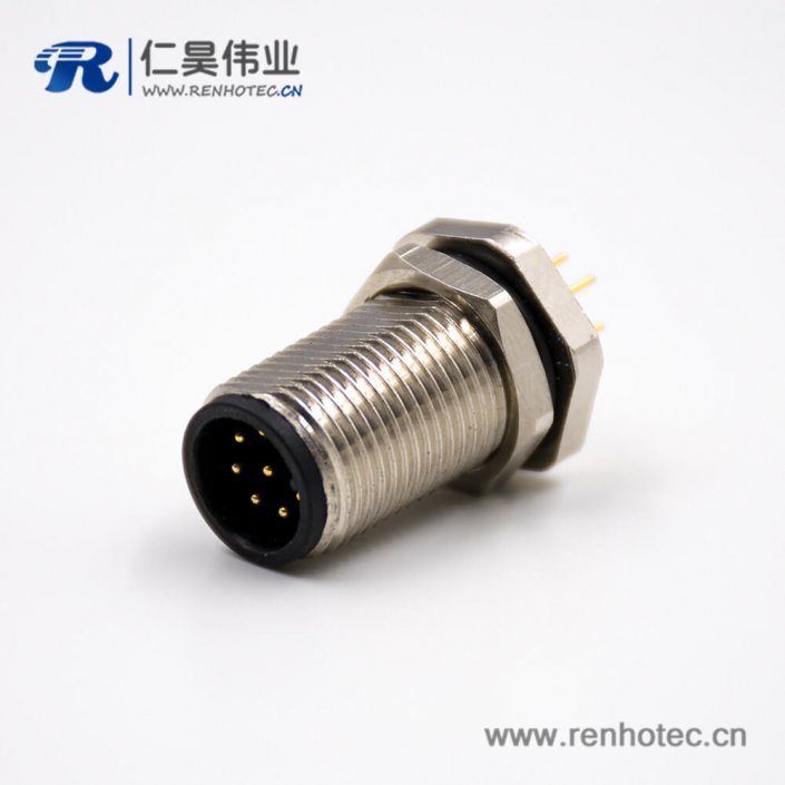 焊板M12板端插座8芯公头A扣直式前锁板接PCB板防水连接器 焊板M12板端插座8芯公头A扣直式前锁板接PCB板防水连接器