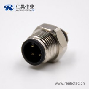 T型M12组装接头4芯公头直式不带屏蔽接线焊线式传感器连接器