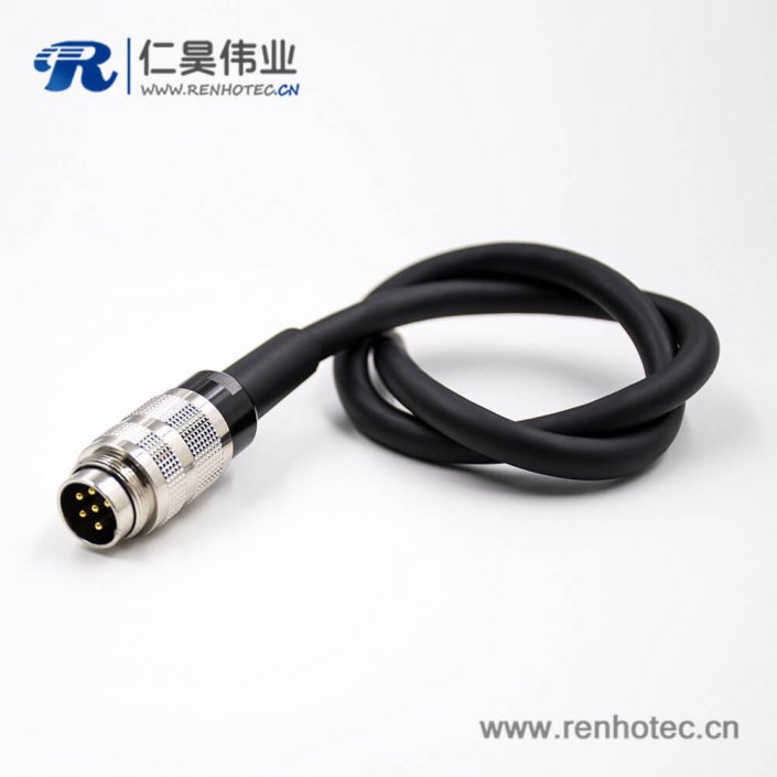 M16圆形连接器公头直式线束6芯A扣注塑成型接线焊接传感器
