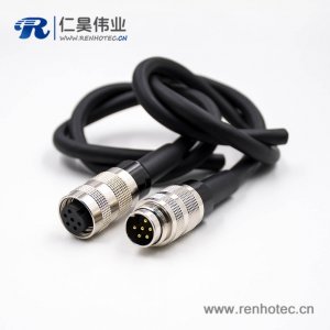 M16圆形连接器公头直式线束6芯A扣注塑成型接线焊接传感器