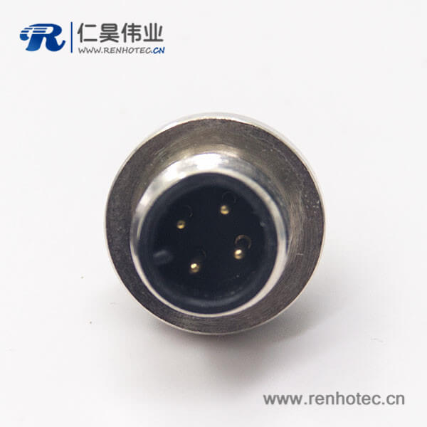 M12网线接头圆形连接器4pin公头A型后锁板防水焊线式航空插座