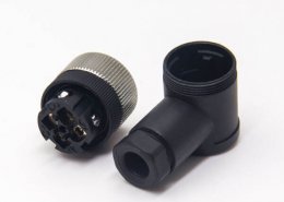 m12组装式90°母弯头4针防水插头接线母头工业连接器