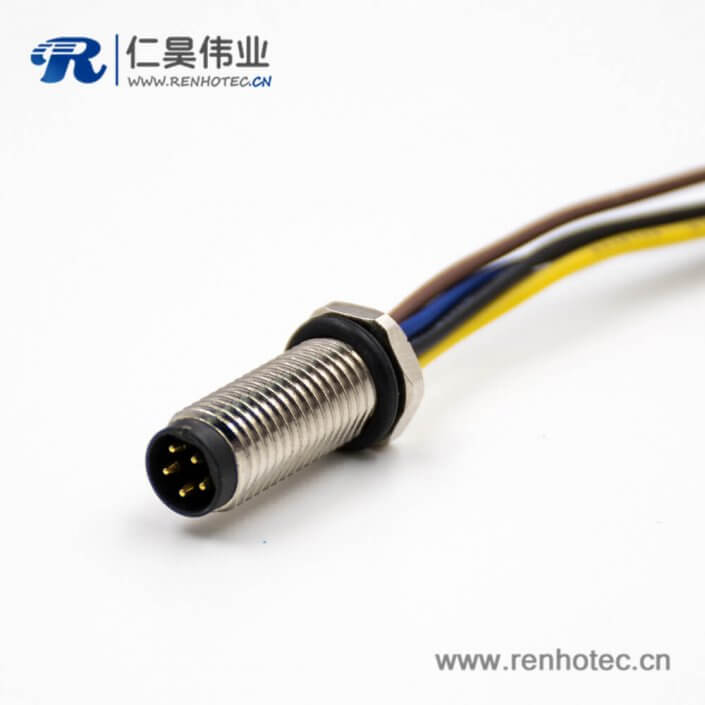 M8公头螺纹带线5芯B扣直式前锁板接线焊接式板端插座连接器 M8公头螺纹带线5芯B扣直式前锁板接线焊接式板端插座连接器