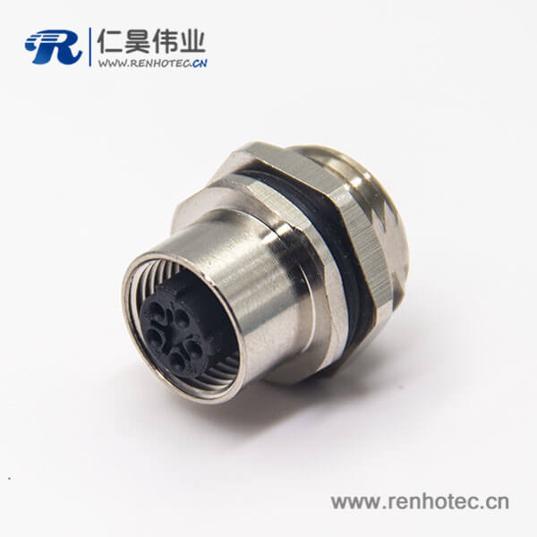 m12母头直式防水航空插座C型编码焊线式后锁穿墙 m12母头直式防水航空插座C型编码焊线式后锁穿墙