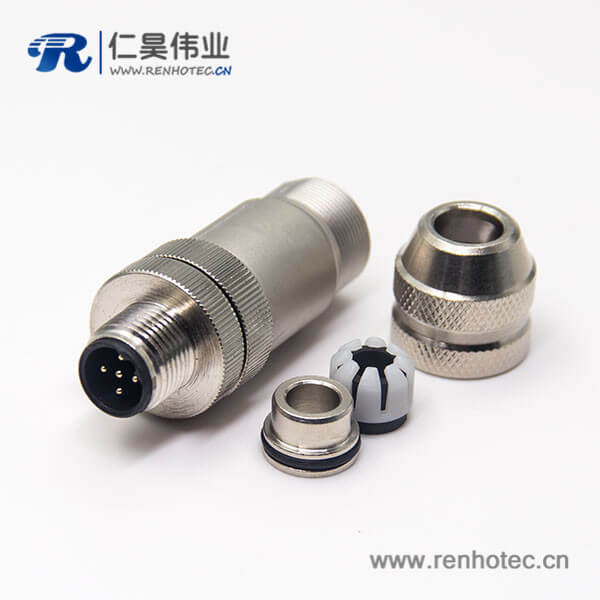 m12航空接头B型公头插座5pin直式接线式全金属锁接圆形连接器 m12航空接头B型公头插座5pin直式接线式全金属锁接圆形连接器
