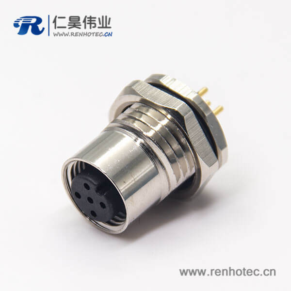 m12连接器pcb直式母头5芯前锁板航空防水插座 m12连接器pcb直式母头5芯前锁板航空防水插座